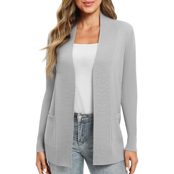 Women's Knit Cardigan Lightweight Long Sleeve Pockets Open Front Casual Sweater